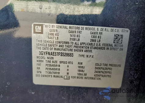 2015 Cadillac Srx из США, поврежденный, VIN 3GYFNAE37FS528683